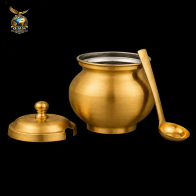 Brass Ghee Pot with Lid & Spoon