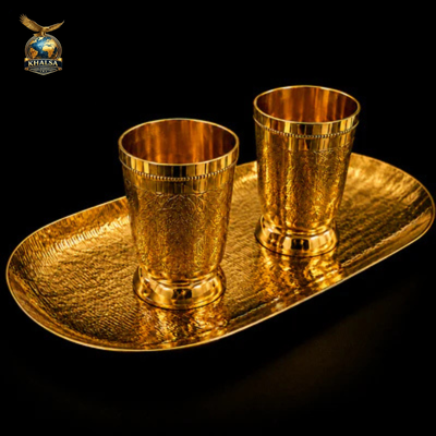 Hammered Brass Glass Set with Serving Tray