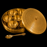 Handcrafted Brass Masala Box with 7 Compartments & Brass Spoon