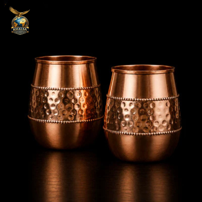 Copper Dome Shape Glass / Tumbler – Half Plain Half Hammered Design (Pack of 2)