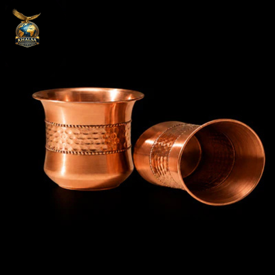 Copper Hammered & Smooth Design Drinking Glass Set (Pack of 2)