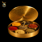 Handcrafted Brass Masala Box with 7 Compartments & Brass Spoon