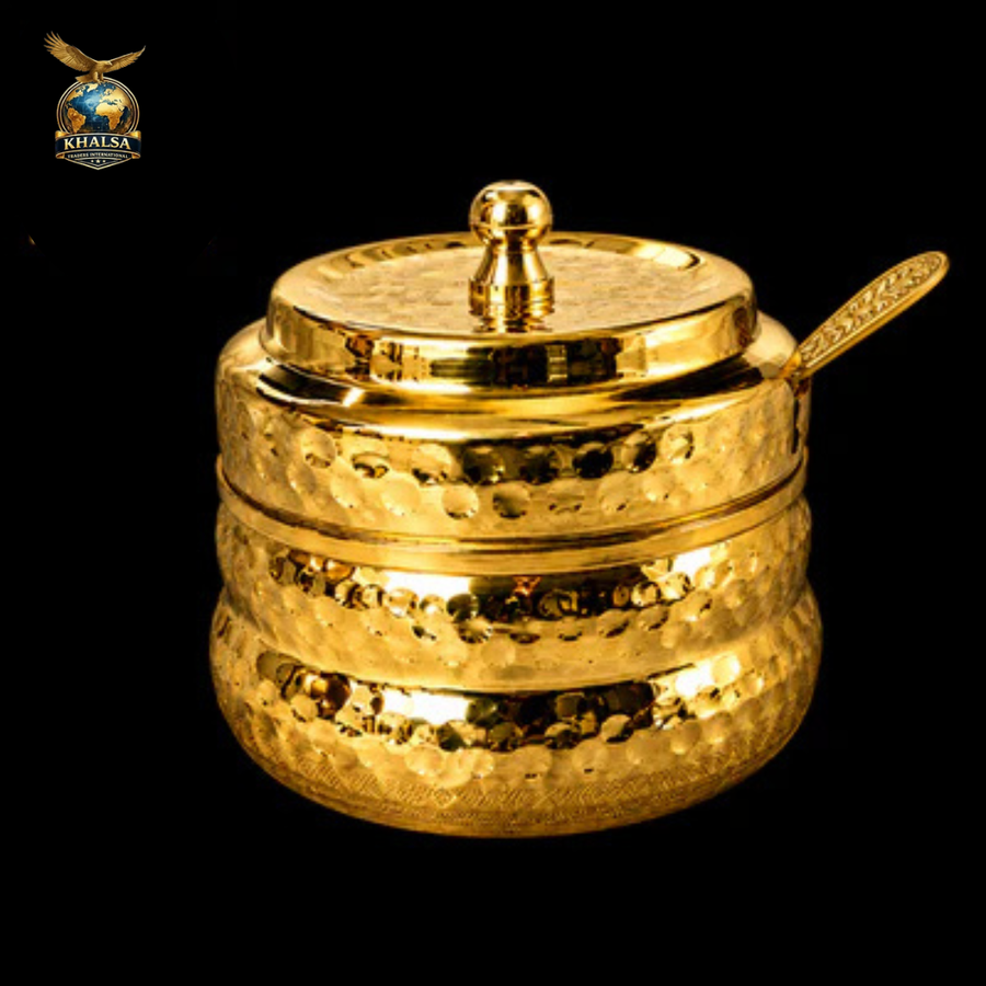 Handcrafted Brass Ghee Pot with Lid & Spoon (200 g)