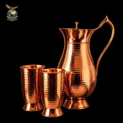 Copper Royal Water Jar With 2 Glass Set 2 LTR