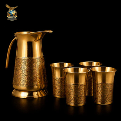 Hammered Brass Water Jug & Glass Set