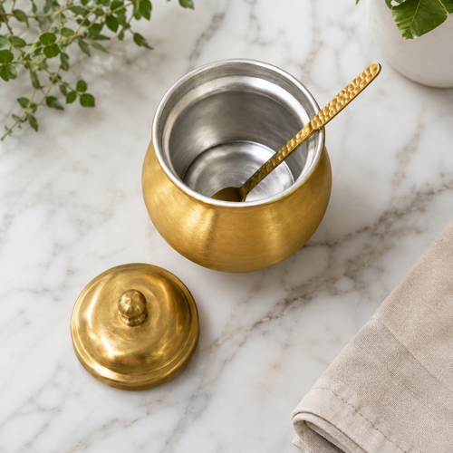Classic Brass Ghee Pot with Lid & Spoon