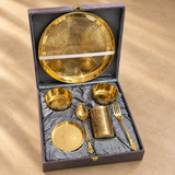 Khalsa Traders Brass Paisley-Engraved 7-Piece Thali Gift Set