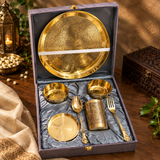 Khalsa Traders Brass Paisley-Engraved 7-Piece Thali Gift Set