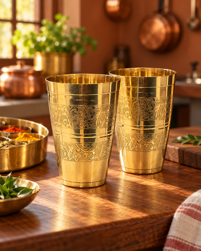Royal Engraved Brass Tumbler Set of 2