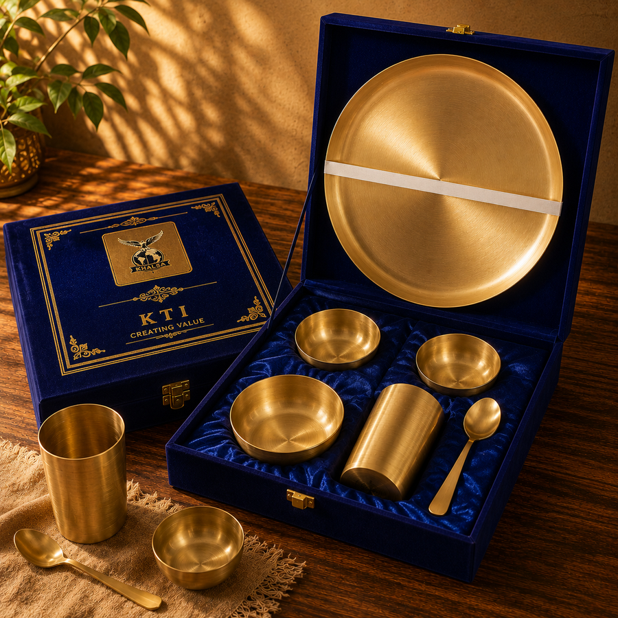 Bronze Thali Dining Set front-facing gift box image