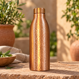 Hammered Copper Water Bottle – Tapered Shoulder, rustic lifestyle