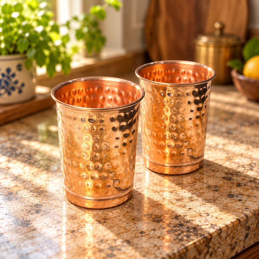Hammered Copper Tumbler Set of 2 pair lifestyle image