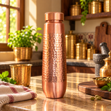 Hammered copper water bottle lifestyle product photo