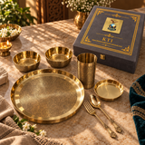 Khalsa Traders brass paisley-engraved 7-piece thali gift set with closed gift box