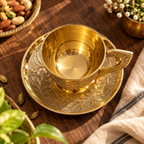 Top view of Heritage Engraved Brass Cup & Saucer
