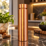 Wide cap copper water bottle polished lifestyle product view