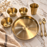 Premium Brass Dining Thali Set on marble surface