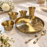 Premium Brass Dining Thali Set lifestyle with white flowers