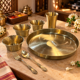 Premium Brass Dining Thali Set in traditional kitchen