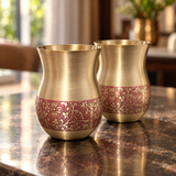 Heritage Red Floral Brass Tumbler Set of 2 reflective counter image